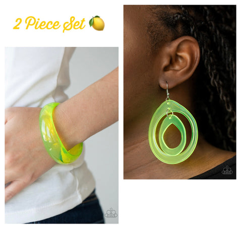 Paparazzi Bracelets & Earring-  Major Material Girl & Show Your Neons - Yellow