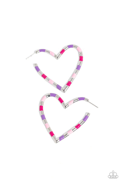 Paparazzi Earrings  - Striped Sweethearts - Pink