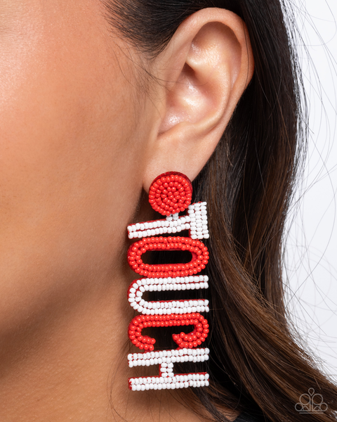 Paparazzi Earrings  - Touchdown Texture - Red