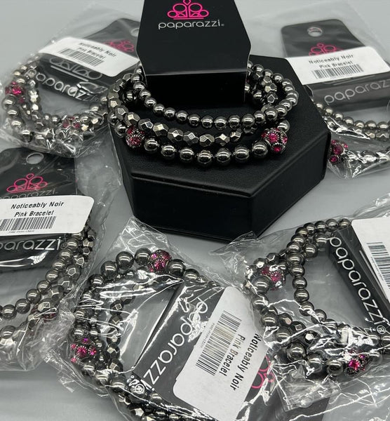 Paparazzi Bracelet - Noticeably Noir - Pink