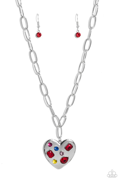 Paparazzi Necklaces & Earring Set- Online Dating & Relationship Ready- Red