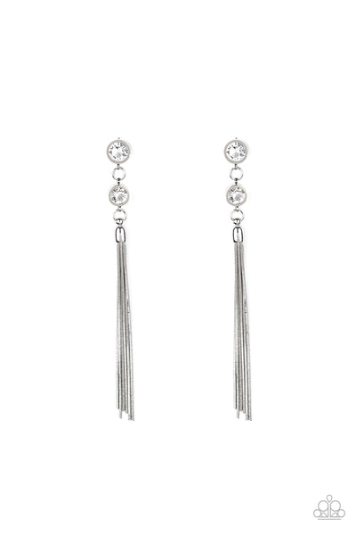 Paparazzi  Earrings -  Tassel Twinkle - White - SHOPBLINGINGPRETTY