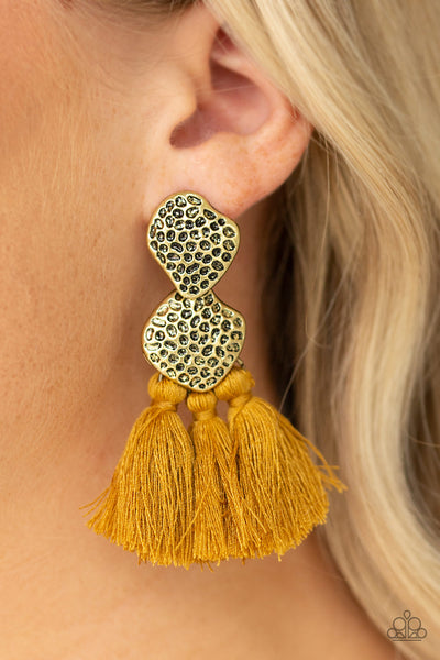 Paparazzi Earrings - Tenacious Tassel - Yellow - SHOPBLINGINGPRETTY