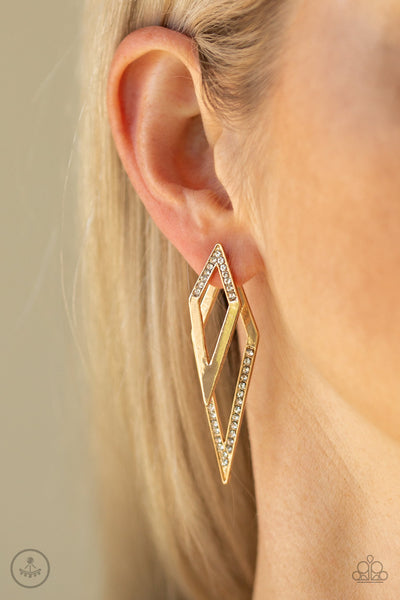 Paparazzi  Earrings - Point-BANK - Gold - SHOPBLINGINGPRETTY