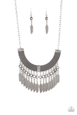 Paparazzi  Necklace -  Fierce in Feathers - Silver - SHOPBLINGINGPRETTY