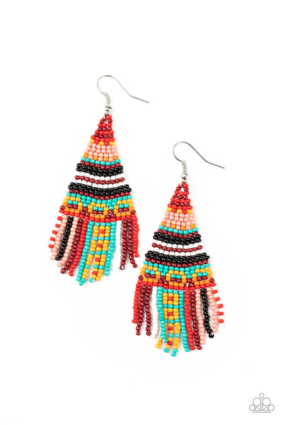 Paparazzi  Earring-  Beaded Bohemian- Red - SHOPBLINGINGPRETTY