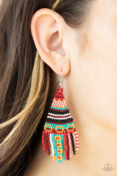 Paparazzi  Earring-  Beaded Bohemian- Red - SHOPBLINGINGPRETTY