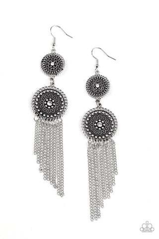 Paparazzi Earrings - Medallion Mecca - White