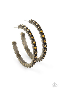 Paparazzi Earrings - Rhinestone Studded Sass - Brass
