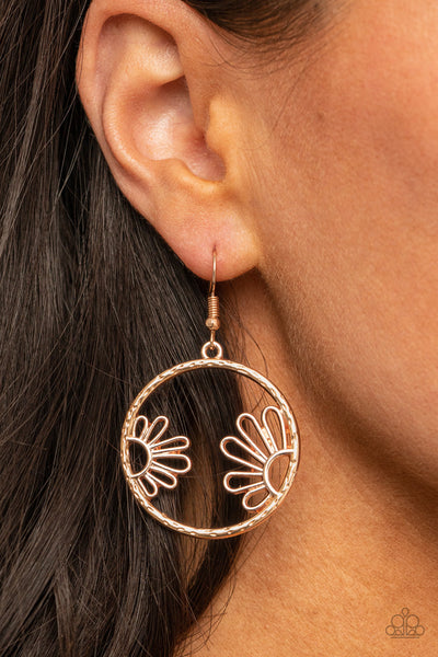 Paparazzi Earrings -  Demurely Daisy - Rose Gold