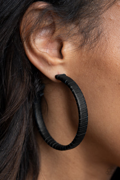 Paparazzi Earrings- Leather-Clad Legend - Black