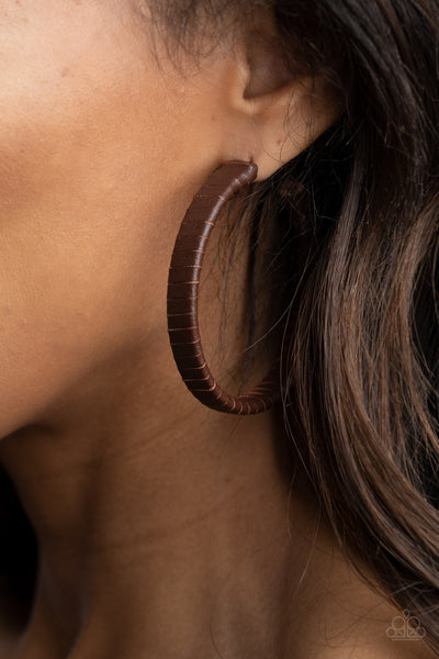 Paparazzi Earrings- Leather-Clad Legend - Brown