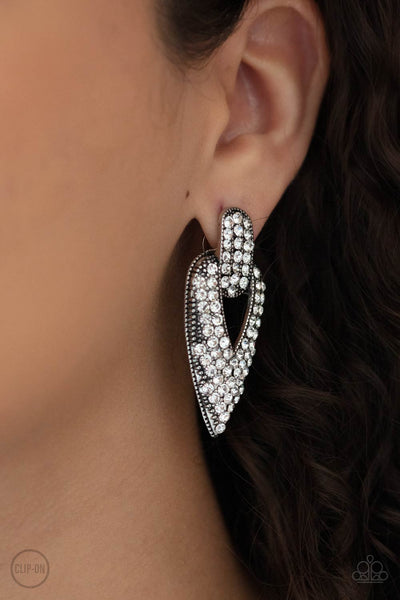 Paparazzi Earrings - Blinged Out Buckles - White