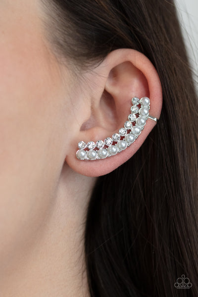 Paparazzi Earrings - Doubled Down On  Dazzle - White l