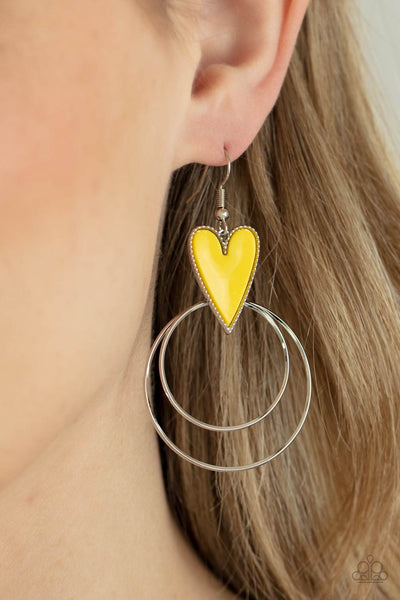 Paparazzi Earring - Happily Ever Hearts - Yellow