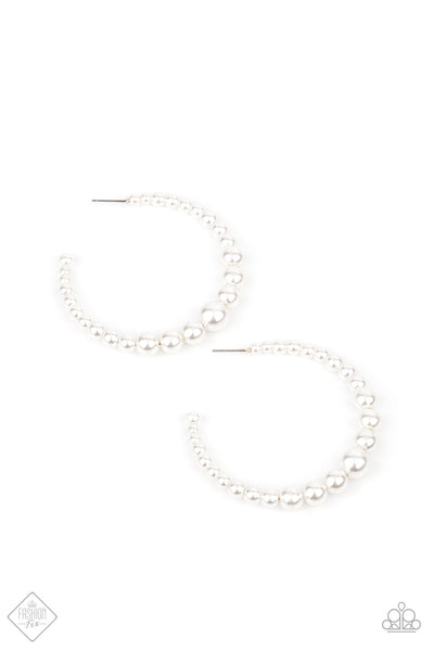 Paparazzi Earrings -  Glamour Graduate - White