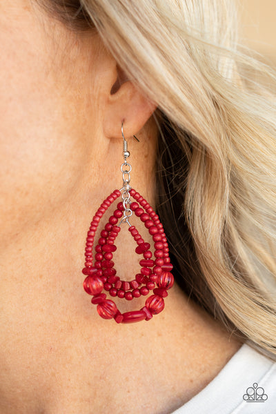 Paparazzi Earrings - Prana Party - Red