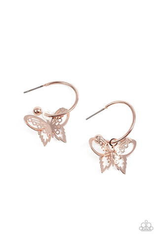 Paparazzi Earrings - Butterfly Freestyle - Rose Gold