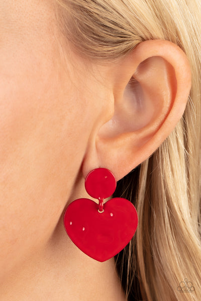 Paparazzi Earrings - Just a Little Crush - Red