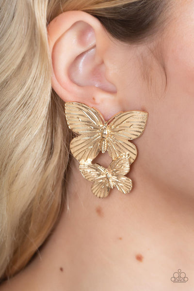 Paparazzi Earrings - Blushing Butterflies - Gold