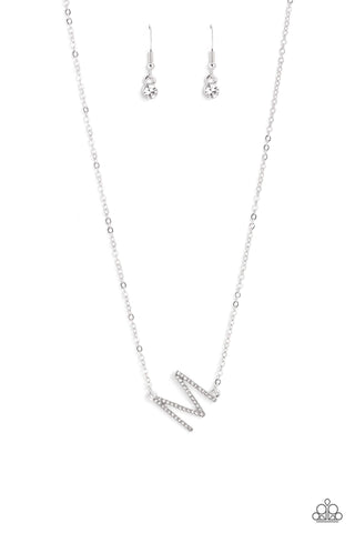 Paparazzi Necklace -INITIALLY Yours - M - White