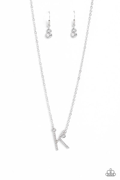 Paparazzi Necklace -INITIALLY Yours - K - White