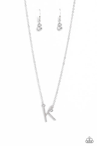 Paparazzi Necklace -INITIALLY Yours - K - White
