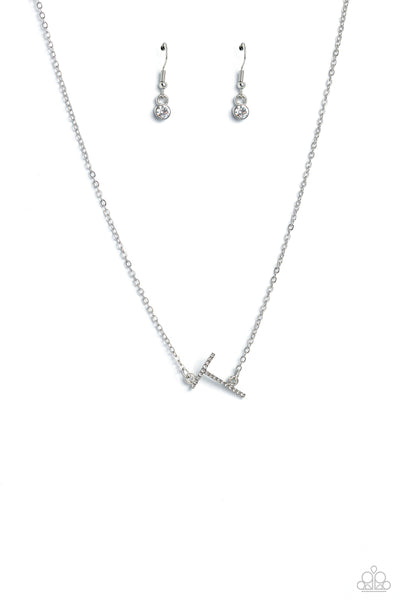 Paparazzi Necklace -INITIALLY Yours - T - White