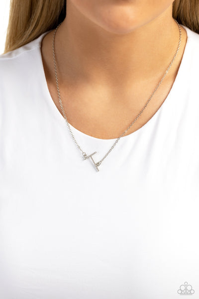 Paparazzi Necklace -INITIALLY Yours - T - White