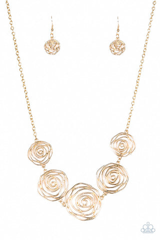 Paparazzi Necklace -  Rosy Rosette - Gold - SHOPBLINGINGPRETTY