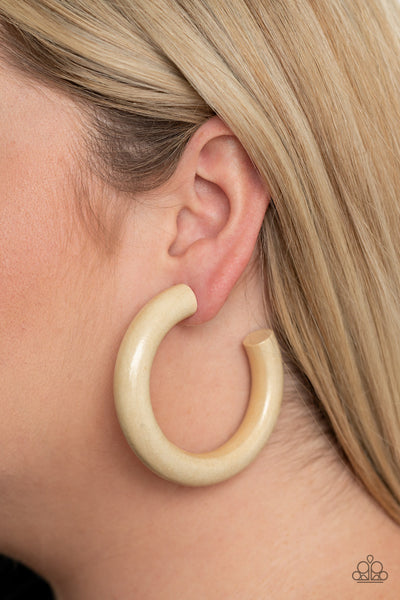 Paparazzi Earrings - I WOOD Walk 500 Miles - White