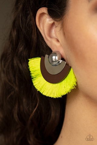 Paparazzi Earrings- Fan The FLAMBOYANCE - Yellow - SHOPBLINGINGPRETTY