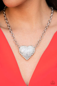 Paparazzi Necklace - Heartbreakingly Blingy - White ( January 2022 Life Of The Party)