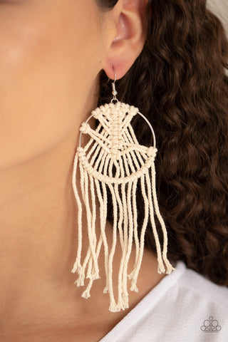 Paparazzi Earrings - MACRAME, Myself, and I - White