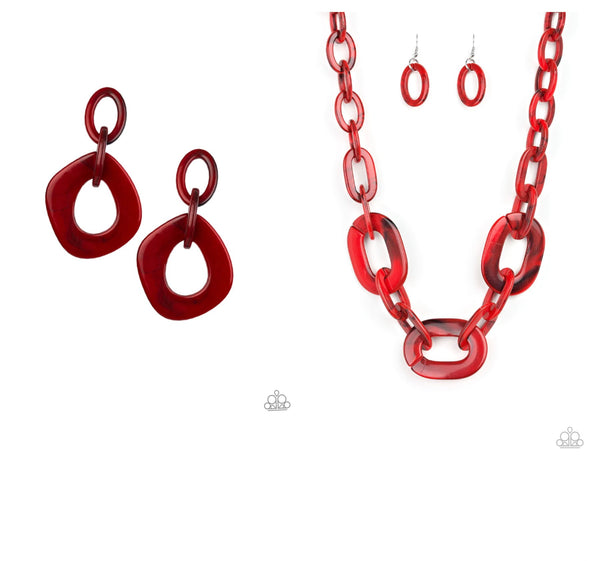 Paparazzi Earrings & Necklace Set - Torrid Tropicana - Red & All In-VINCIBLE - Red Necklace