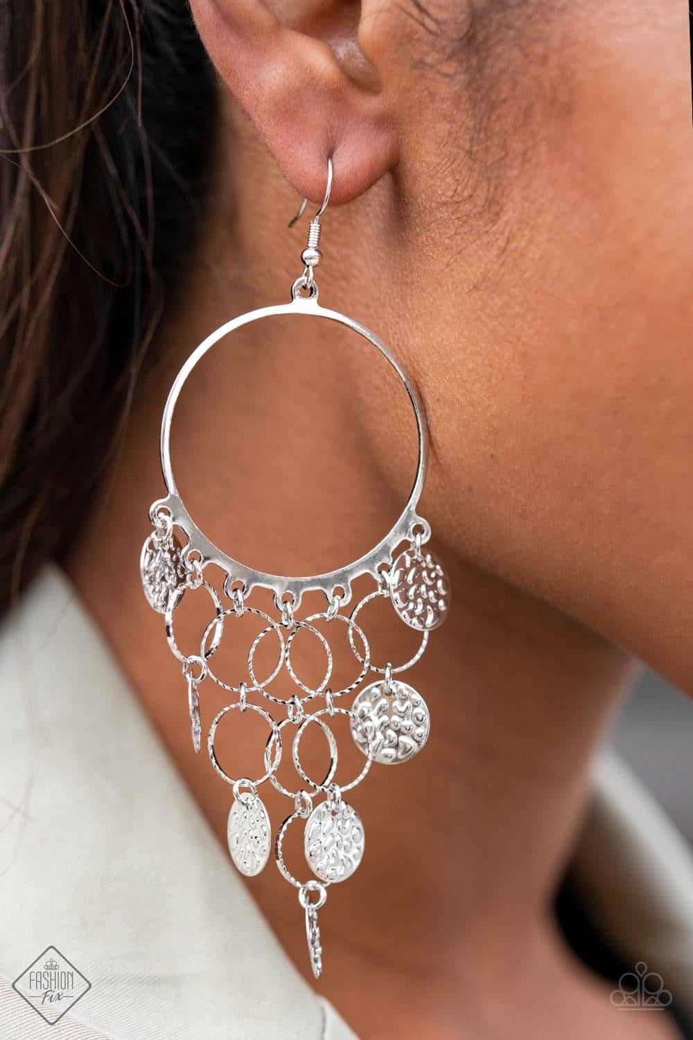 Paparazzi Earrings -  All CHIME High - Silver (February 2021 Fashion Fix)