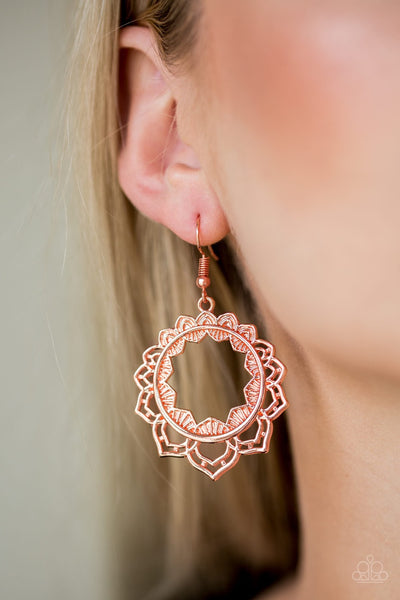 Paparazzi Earrings-  Modest Mandalas - Copper - SHOPBLINGINGPRETTY