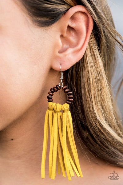 Paparazzi Earrings - Easy To PerSUEDE - Yellow 2020 Convention Exclusives - SHOPBLINGINGPRETTY