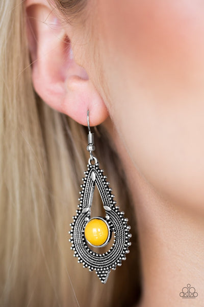 Paparazzi Earrings-  Zoomin Zumba - Yellow - SHOPBLINGINGPRETTY