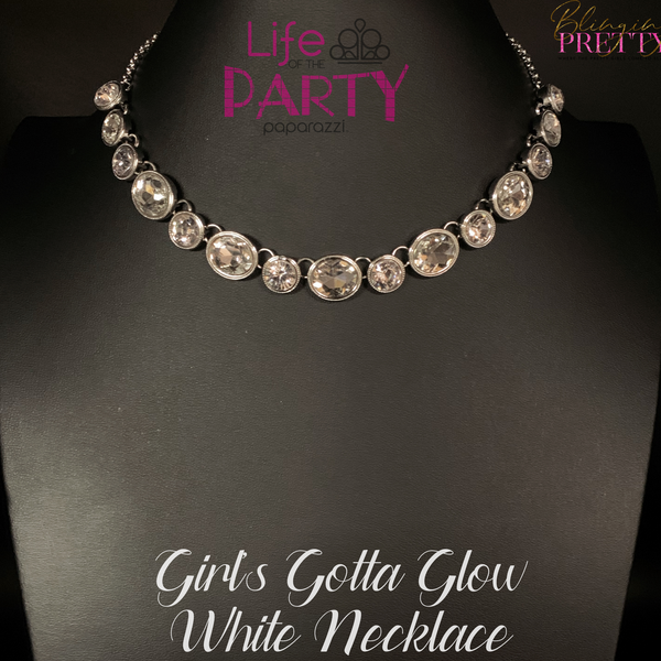 Paparazzi Necklaces - Girls Gotta Glow - White (November 2020 Life Of The Party)