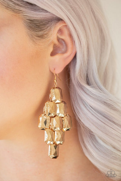 Paparazzi Earrings-  Contemporary Catwalk - Gold - SHOPBLINGINGPRETTY