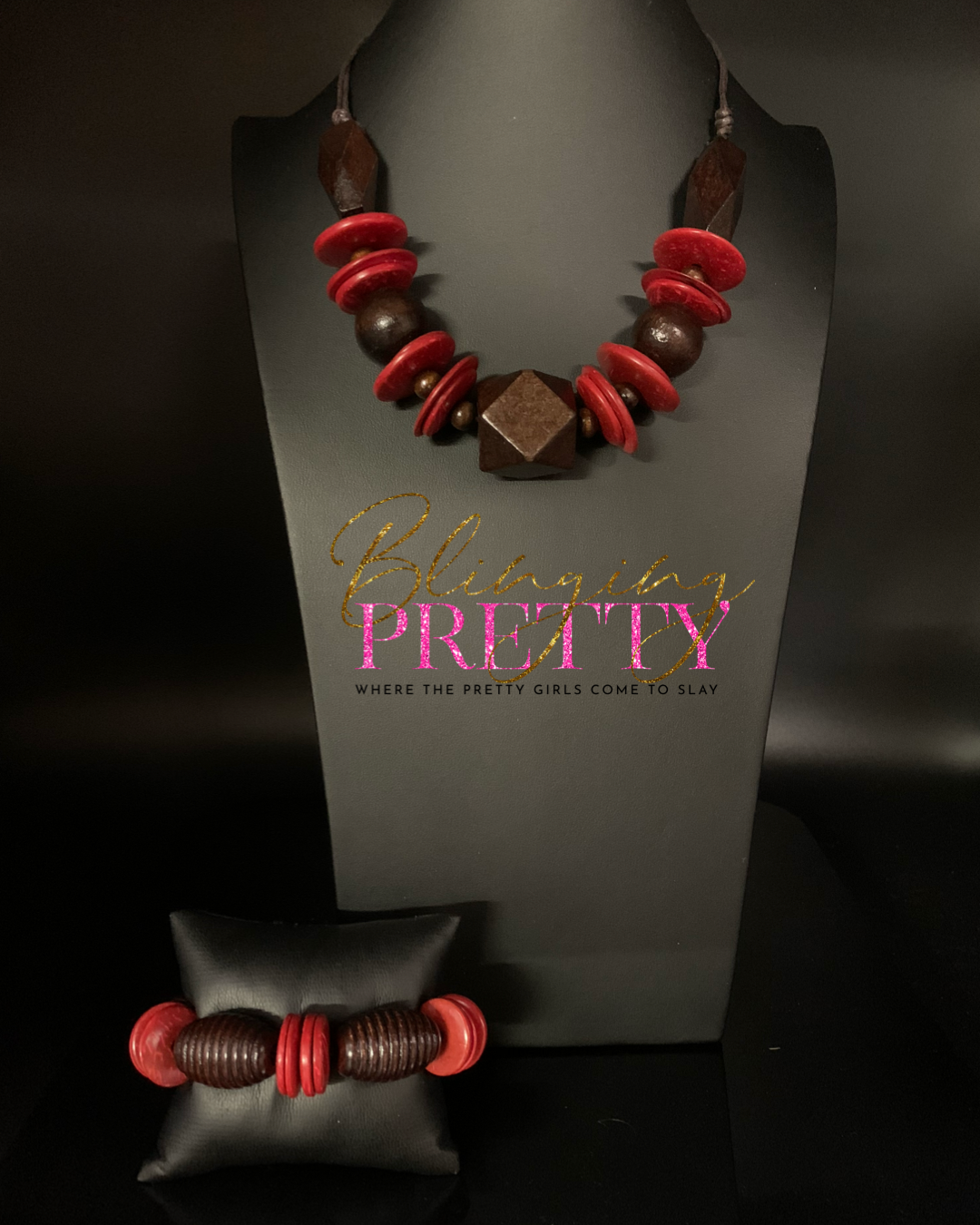 Paparazzi Necklace & Bracelet Set - Red Wood