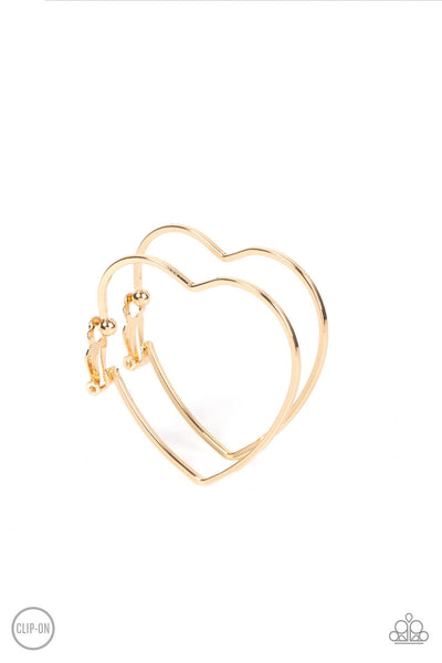 Paparazzi Earrings -  Harmonious Hearts - Gold Clip-on