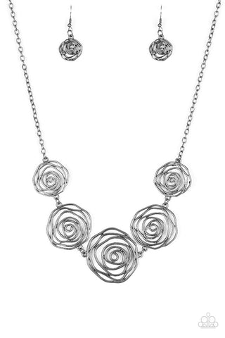 Paparazzi Necklace -  Rosy Rosette - Black - SHOPBLINGINGPRETTY