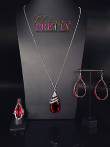 Paparazzi Necklaces, Earrings & Ring -  Red Set 2