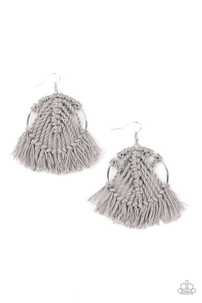 Paparazzi Earrings - All About Macrame - Gray - Exclusive Summer Party Pack 2020