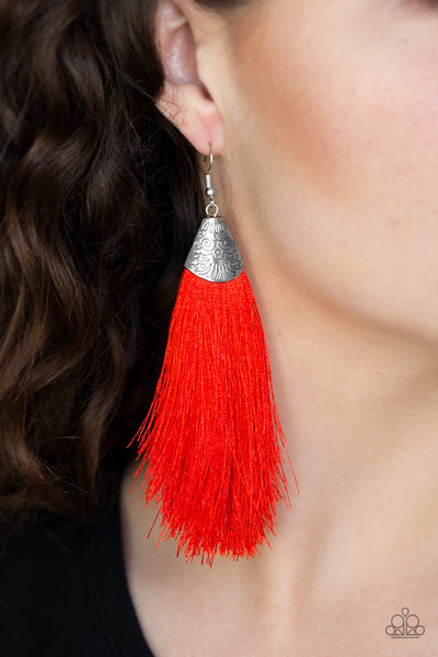 Paparazzi Earrings - Tassel Temptress - Red - SHOPBLINGINGPRETTY