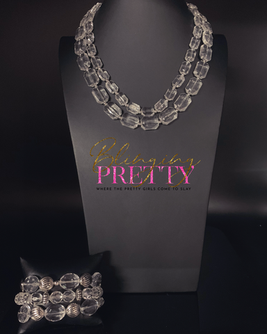 Paparazzi Bracelet & Necklace Set -White Ice Bank Nevklace & Crystal Charisma Bracelets