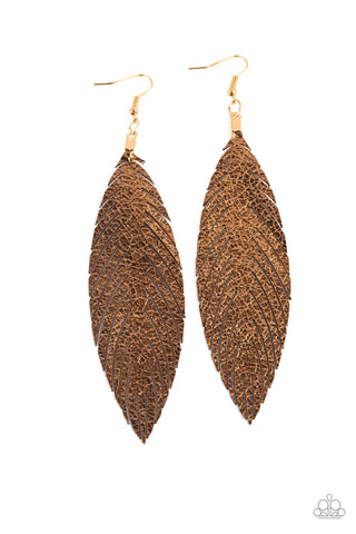 Paparazzi Earrings -  Feather Fantasy - Gold