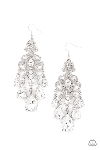 Paparazzi Earrings-  Queen Of All Things Sparkly - White